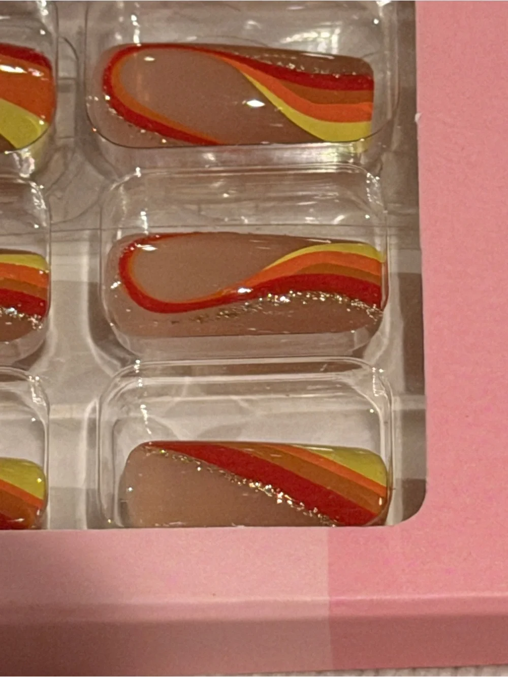Retro Sunset Swirl Press On Nails | Orange Pink Yellow Y2K Nail Set